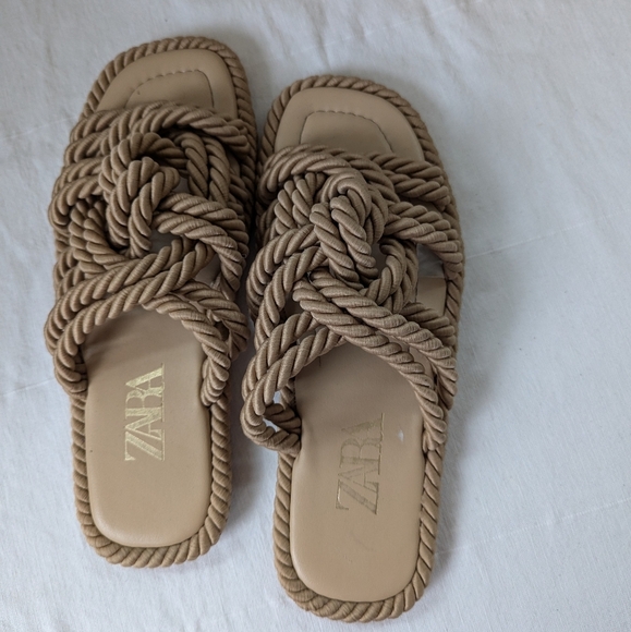 Zara Rope Knot Slide Sandals Nautical Old Money Preppy Neutral - Picture 8 of 10